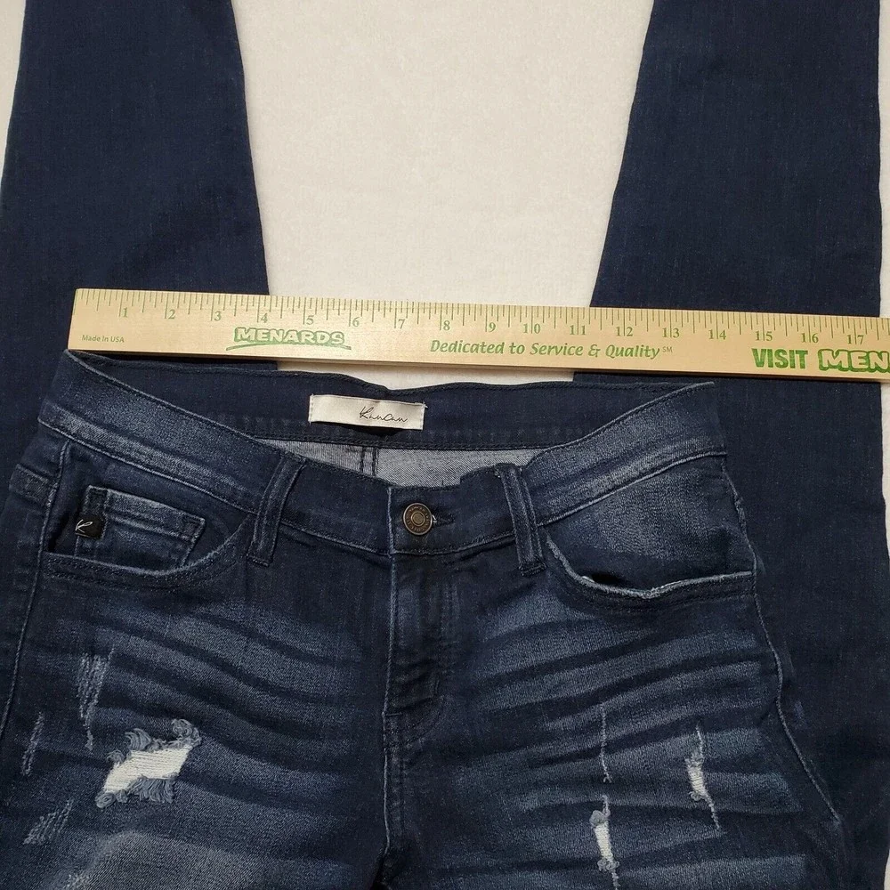 KanCan Moto Ankle Skinny Denim Jeans Women's Sz 27 Frayed Hem Dark Wash Distress - Picture 8 of 10